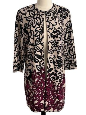 Danny and Nicole Collarless Open Front Long-Line Topper-Style Cardigan, Floral